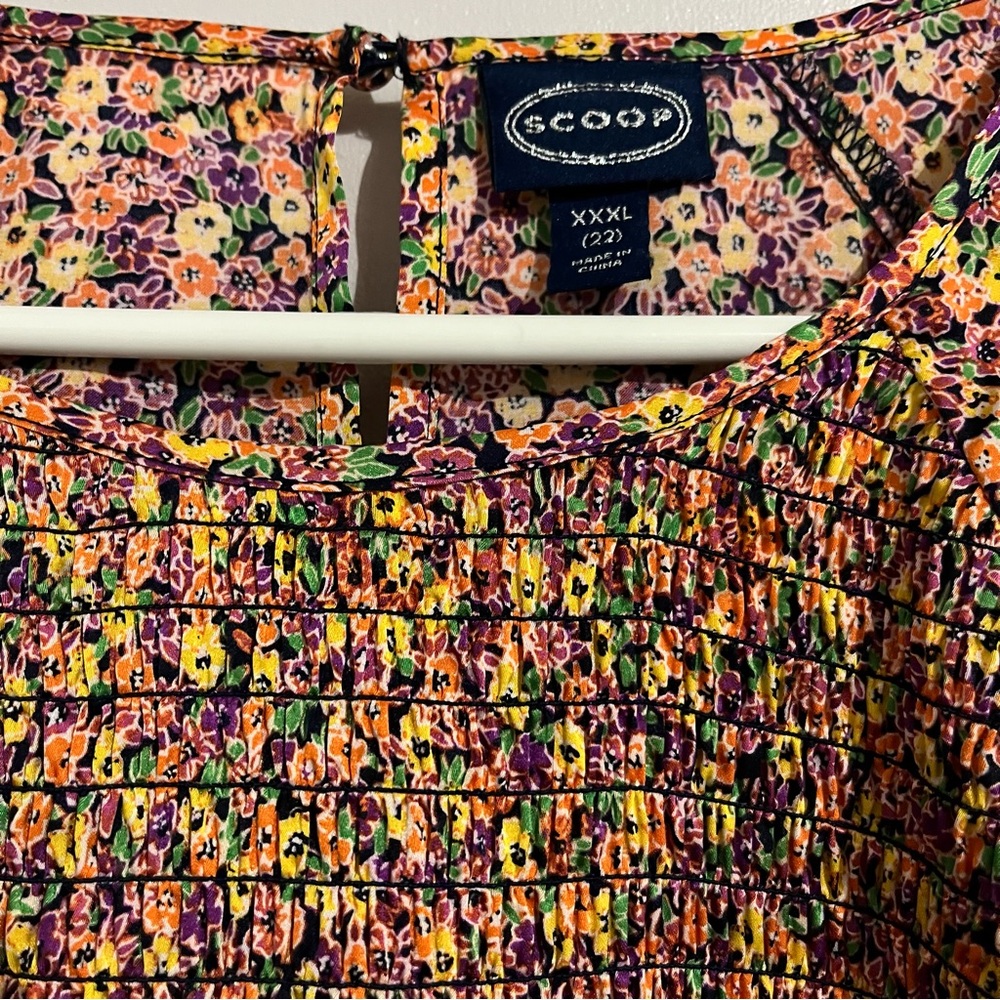 Floral Long Sleeve Dress Scoop xxxl 22 yellow orange smocked